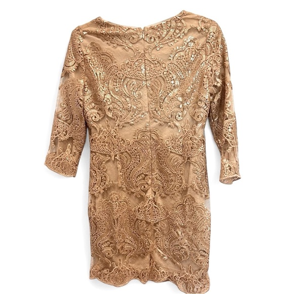 TFNC Paris Dress gold sequin sheer fully lined party mini dress size size 10 - Picture 3 of 15